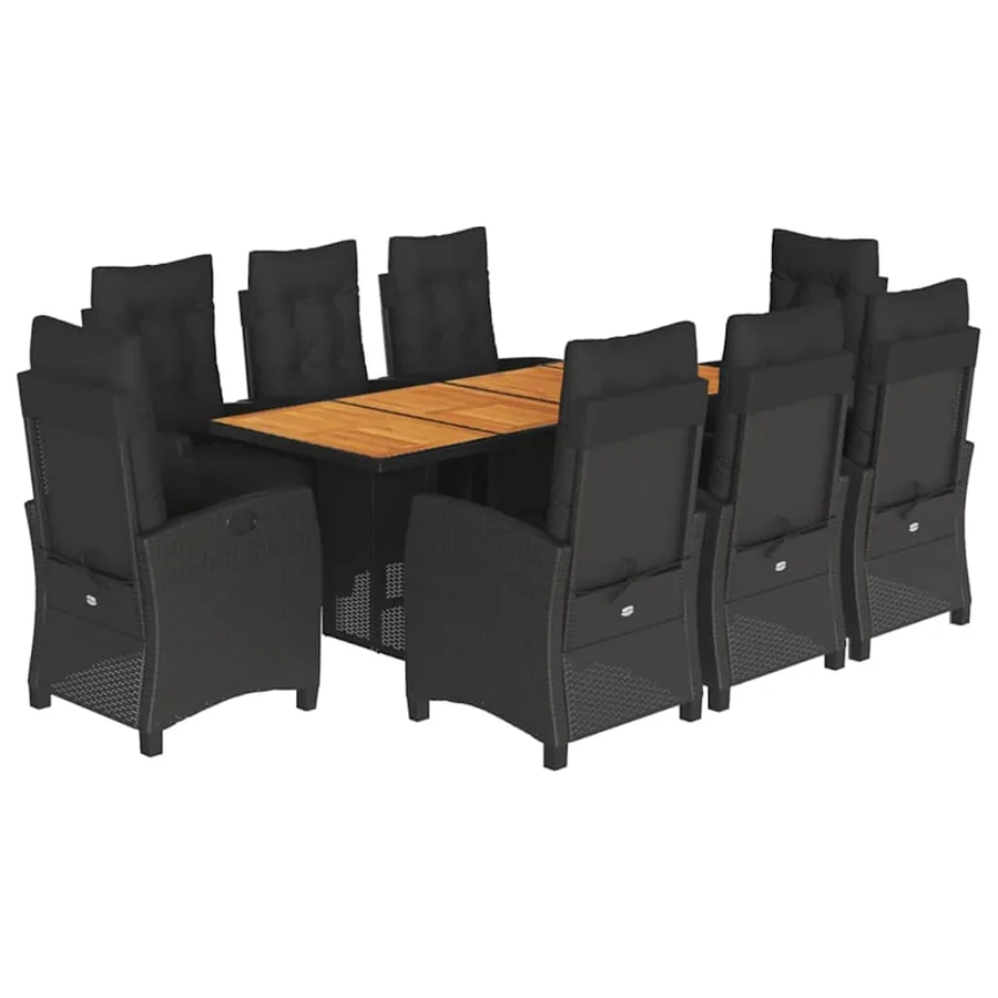 Ensemble à manger de jardin 9pcs coussins noir résine tressée - 2