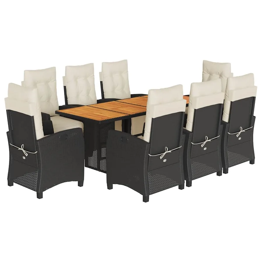 Ensemble à manger de jardin 9pcs coussins noir résine tressée - 2