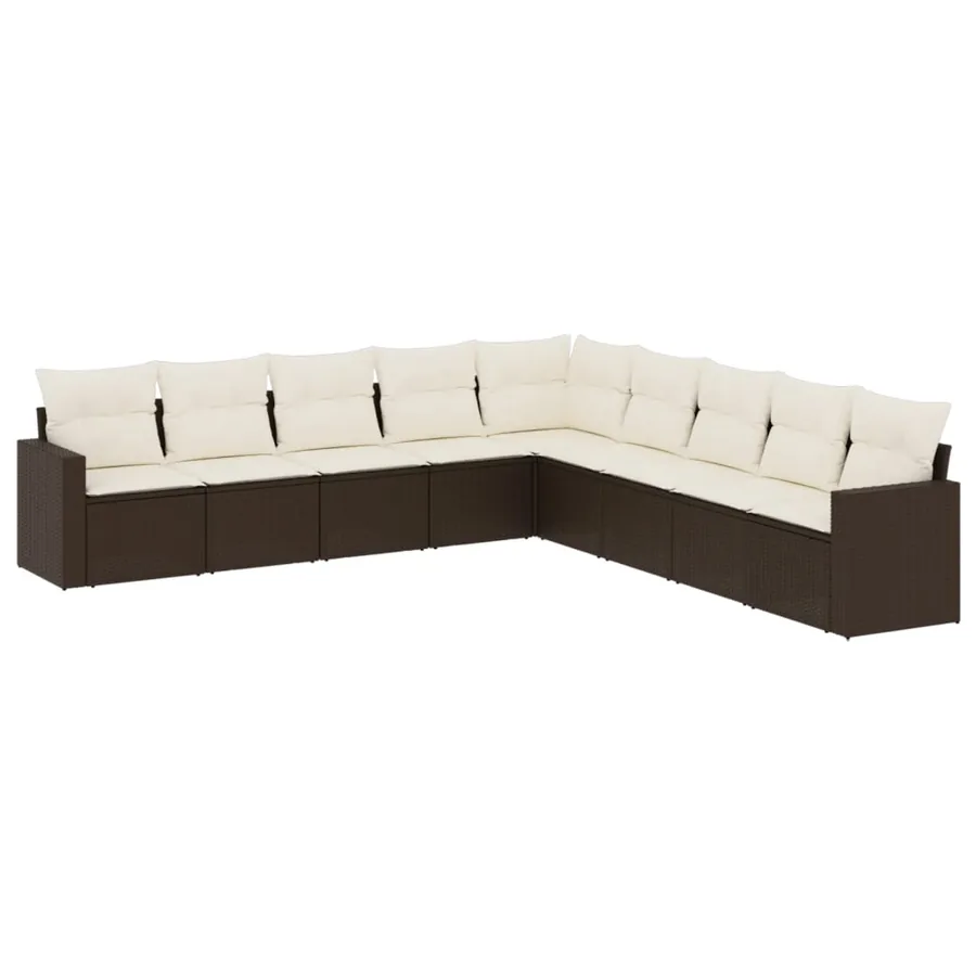 Salon de jardin avec coussins 9 pcs marron résine tressée - 2