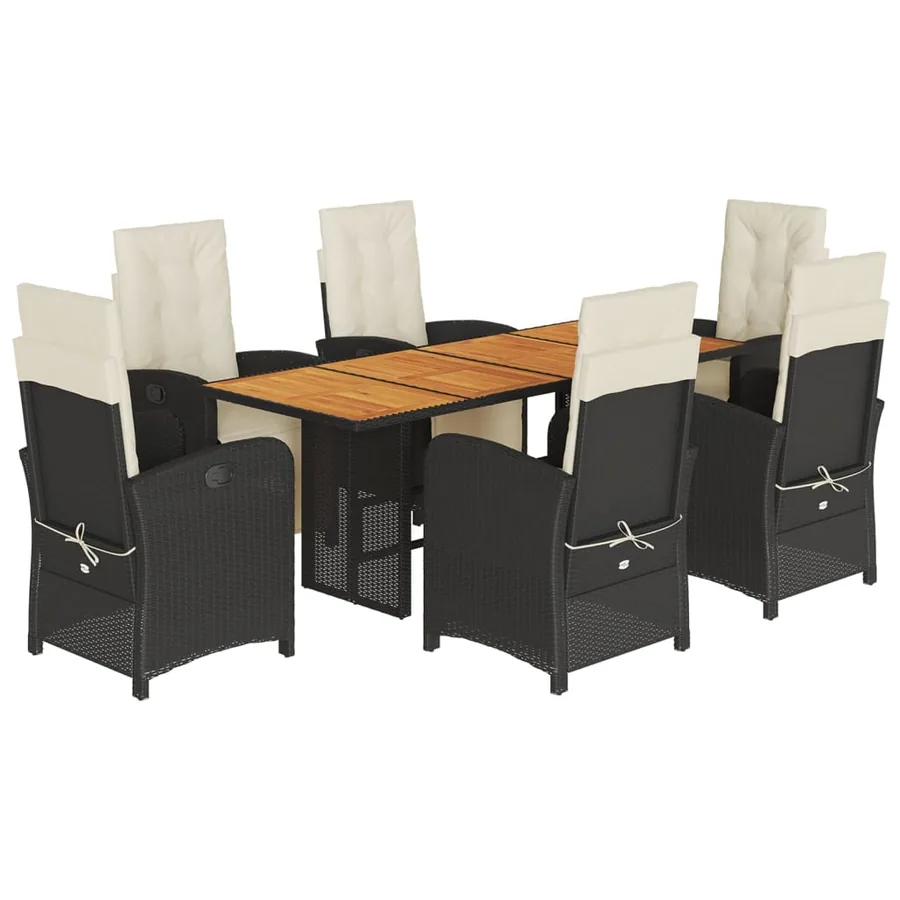 Ensemble à manger de jardin coussins 7pcs Noir Résine tressée - 2