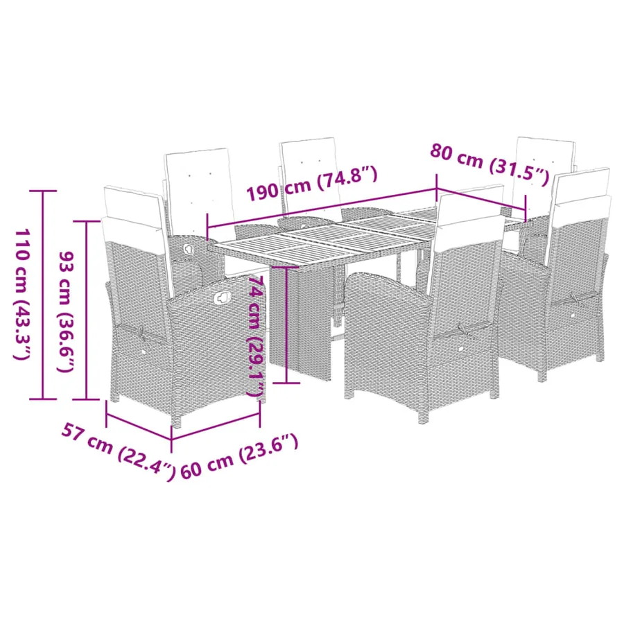 Ensemble à manger de jardin coussins 7pcs Noir Résine tressée - 9