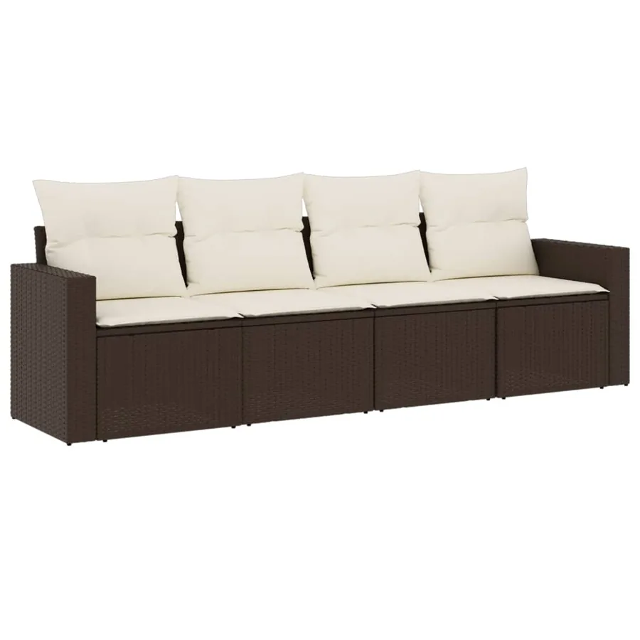 Salon de jardin 4 pcs avec coussins marron résine tressée - 2