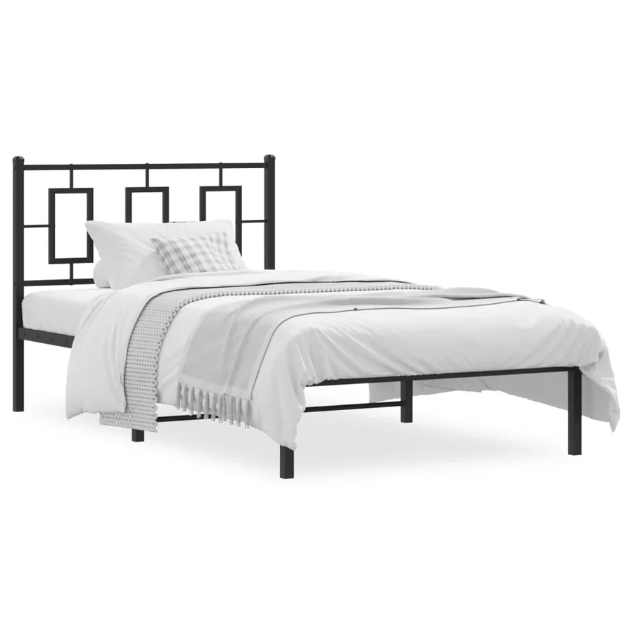 Cadre de lit métal sans matelas avec tête de lit noir 100x200cm - 2