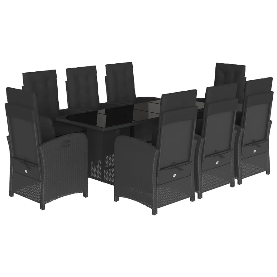 Ensemble à manger de jardin 9pcs coussins noir résine tressée - 2
