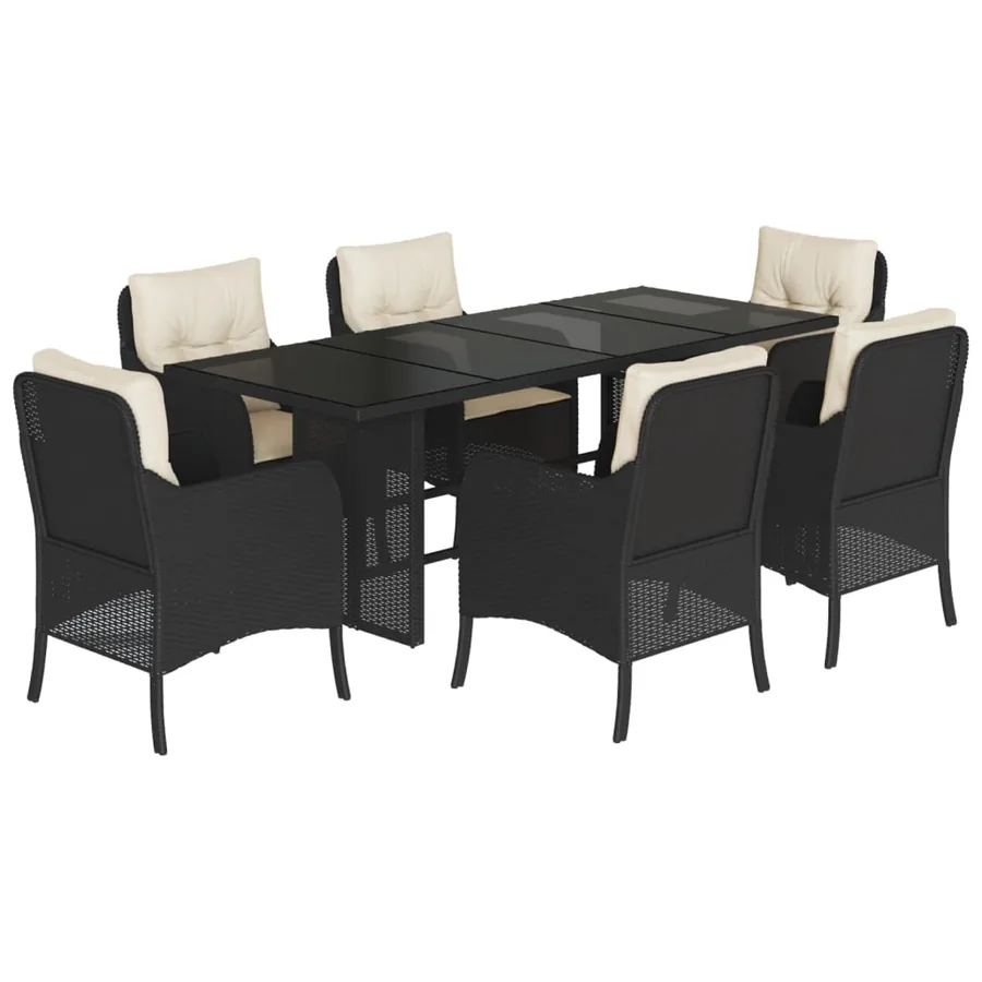 Ensemble à manger de jardin coussins 7pcs Noir Résine tressée - 2