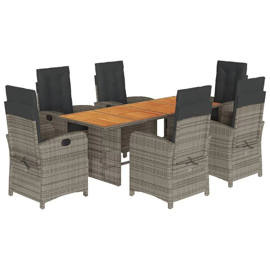 Ensemble à manger de jardin et coussins 7 pcs gris rotin - 2
