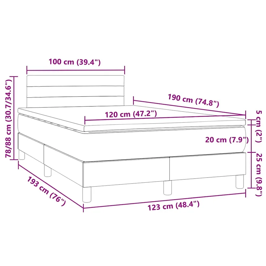 Sommier à lattes de lit matelas LED gris foncé 120x190 cm tissu - 11