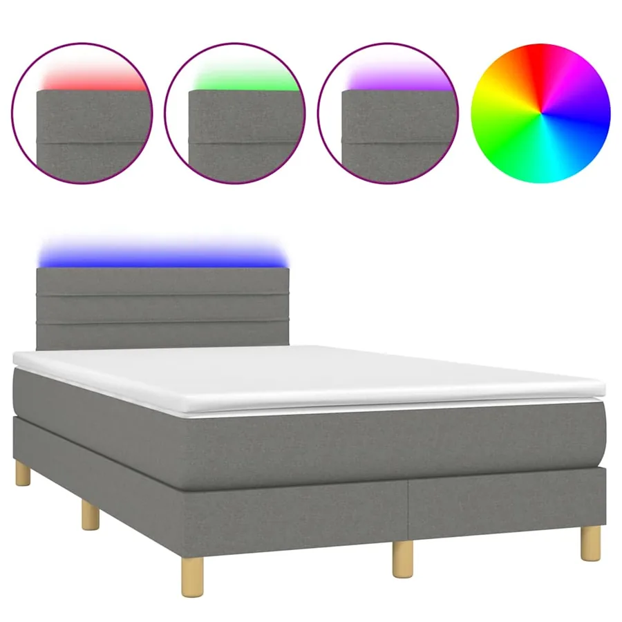 Sommier à lattes de lit matelas LED gris foncé 120x190 cm tissu - 2