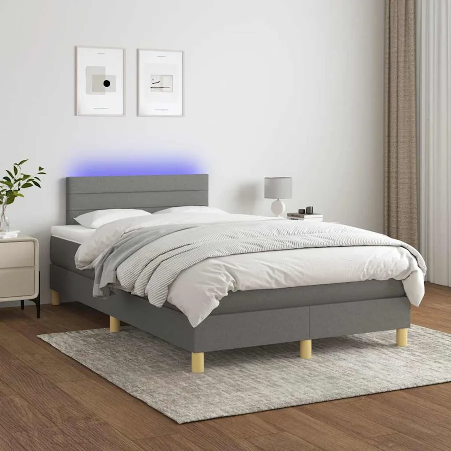 Sommier à lattes de lit matelas LED gris foncé 120x190 cm tissu - 4