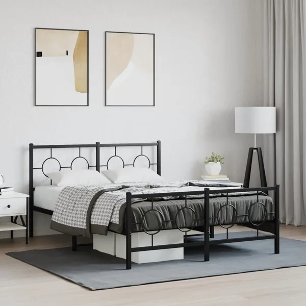Cadre de lit métal sans matelas avec pied de lit noir 140x190cm