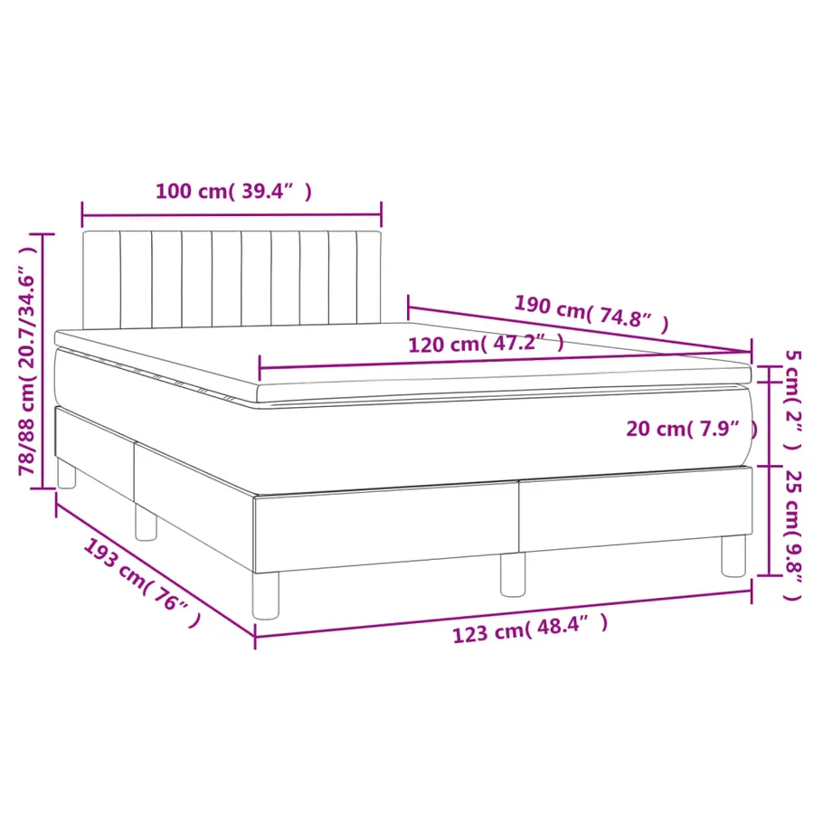 Sommier à lattes de lit matelas et LED marron foncé 120x190 cm - 11