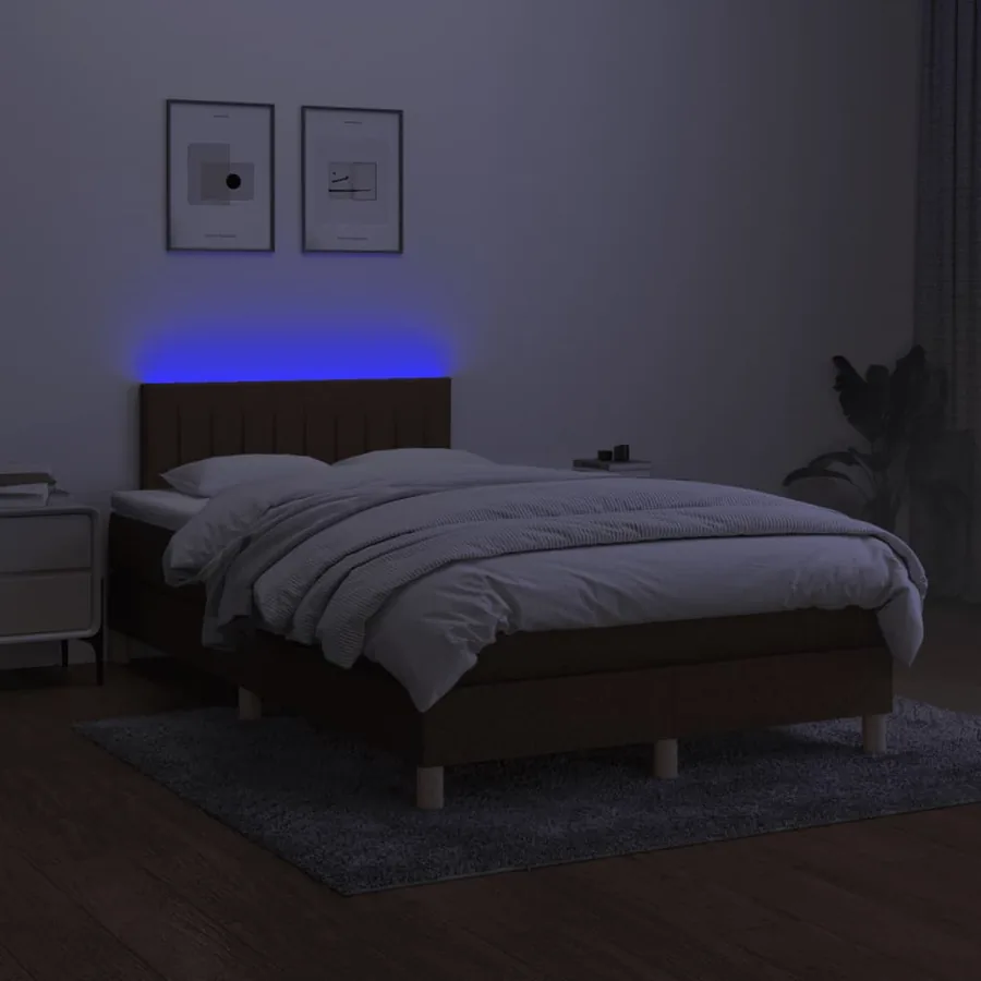 Sommier à lattes de lit matelas et LED marron foncé 120x190 cm - 5