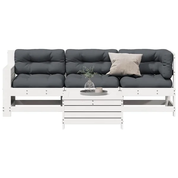 Salon de jardin 4 pcs avec coussins blanc bois de pin massif