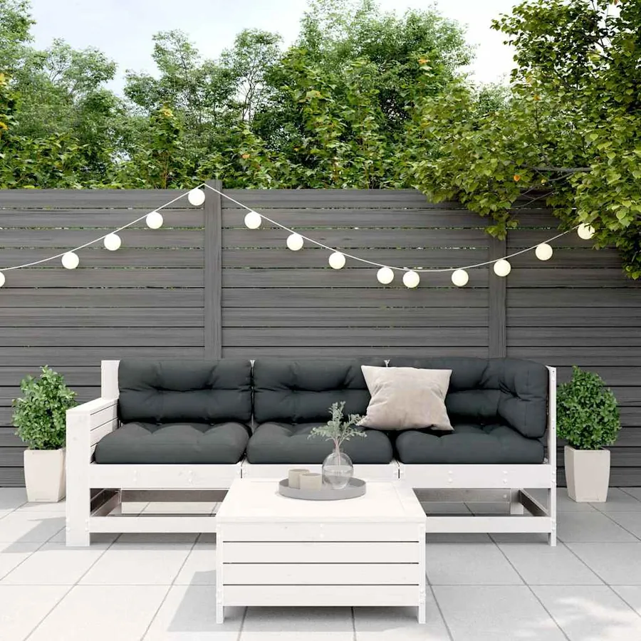 Salon de jardin 4 pcs avec coussins blanc bois de pin massif - 3