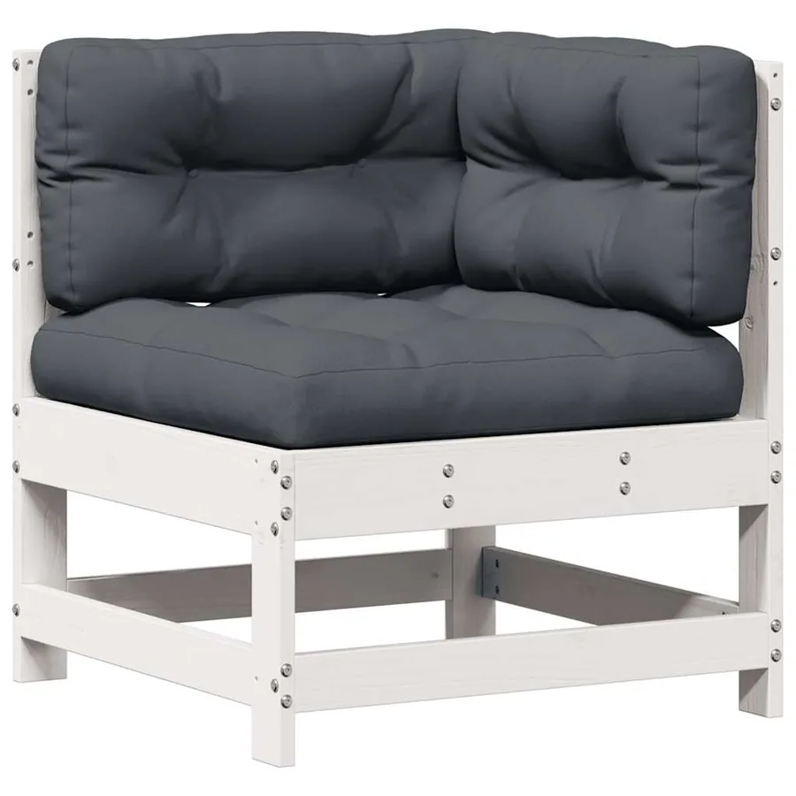 Salon de jardin 4 pcs avec coussins blanc bois de pin massif - 4