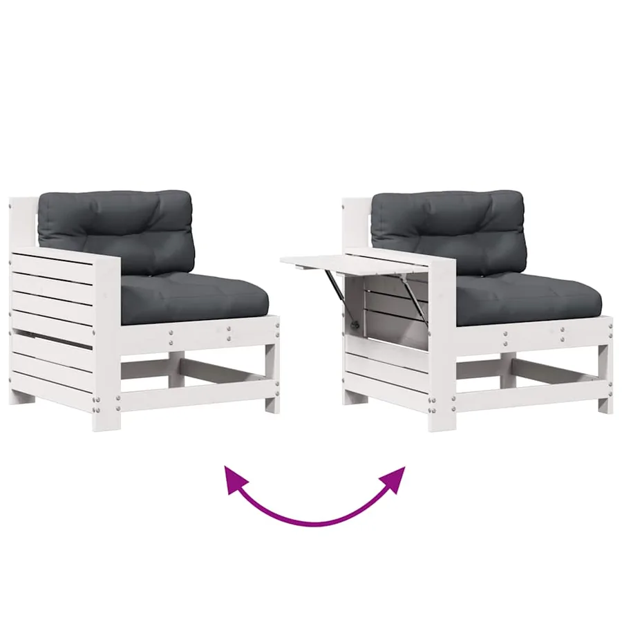 Salon de jardin 4 pcs avec coussins blanc bois de pin massif - 8