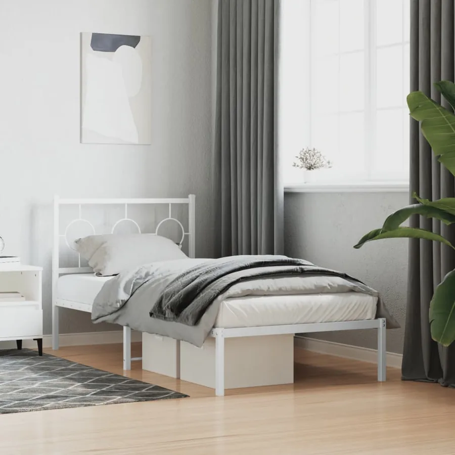 Cadre de lit métal sans matelas avec tête de lit blanc 90x190cm