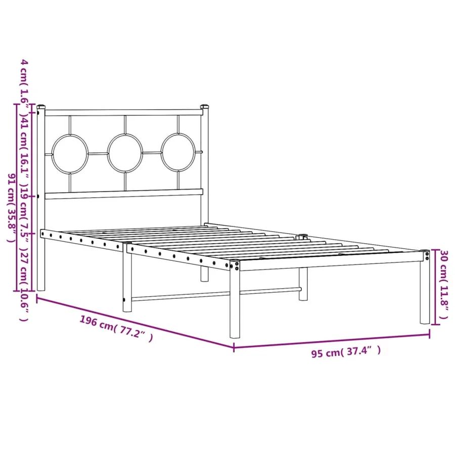 Cadre de lit métal sans matelas avec tête de lit blanc 90x190cm - 10