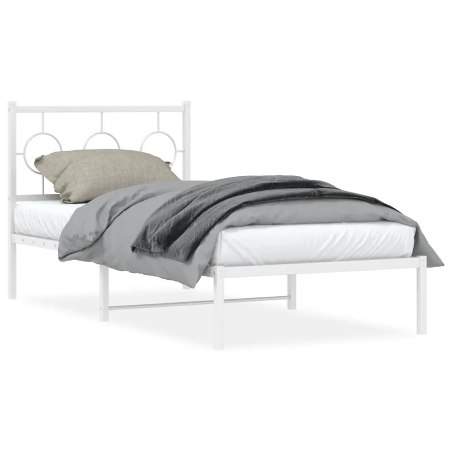 Cadre de lit métal sans matelas avec tête de lit blanc 90x190cm - 2
