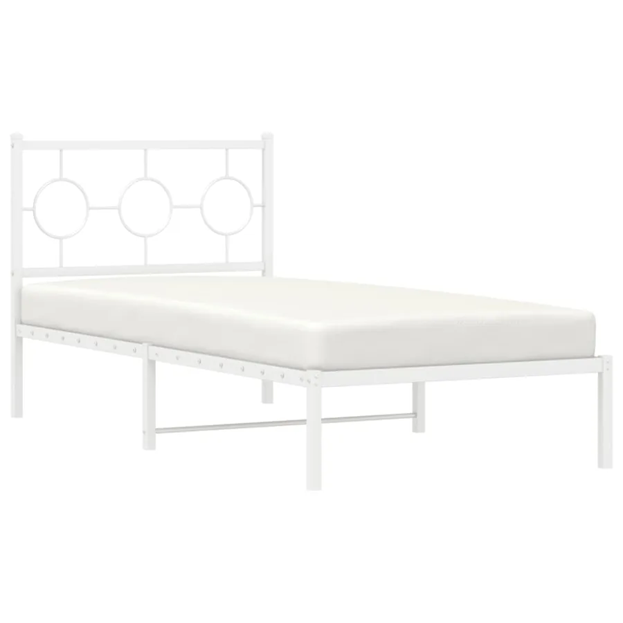 Cadre de lit métal sans matelas avec tête de lit blanc 90x190cm - 4