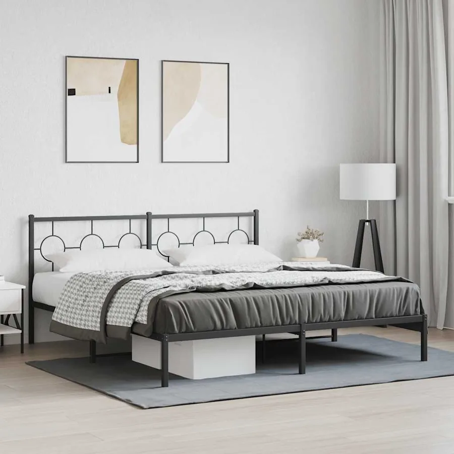 Cadre de lit métal sans matelas avec tête de lit noir 183x213cm