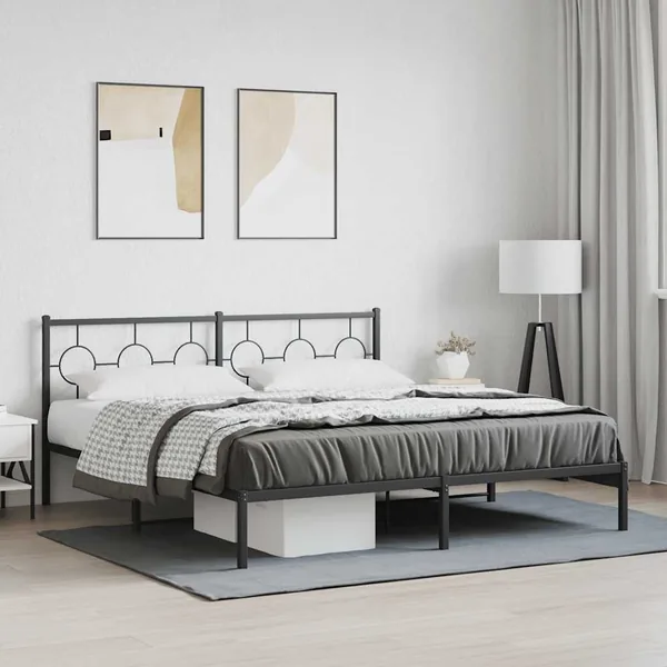 Cadre de lit métal sans matelas avec tête de lit noir 183x213cm