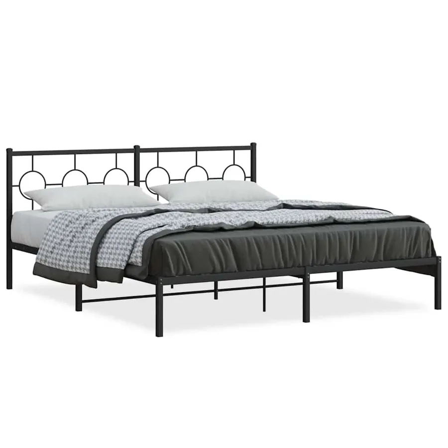 Cadre de lit métal sans matelas avec tête de lit noir 183x213cm - 2