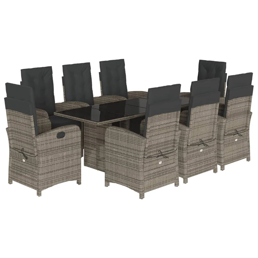 Ensemble à manger de jardin 9 pcs coussins gris résine tressée - 2