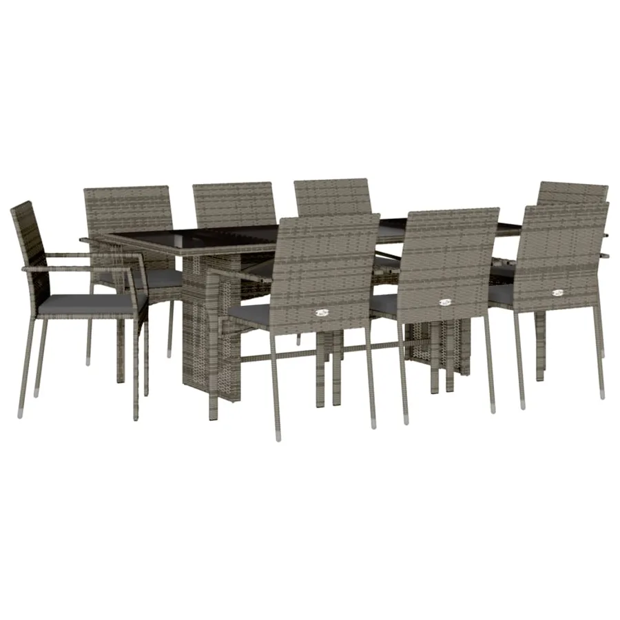 Ensemble à manger de jardin 9 pcs coussins gris résine tressée - 2