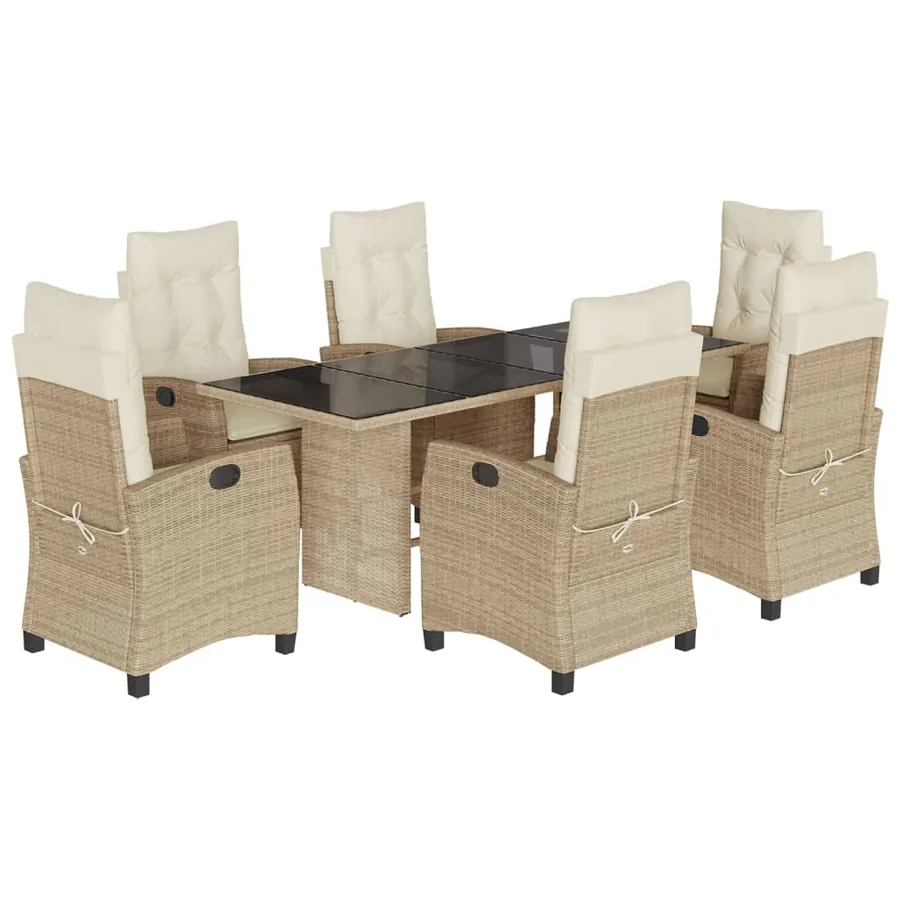 Ensemble à manger de jardin et coussins 7 pcs beige poly rotin - 2