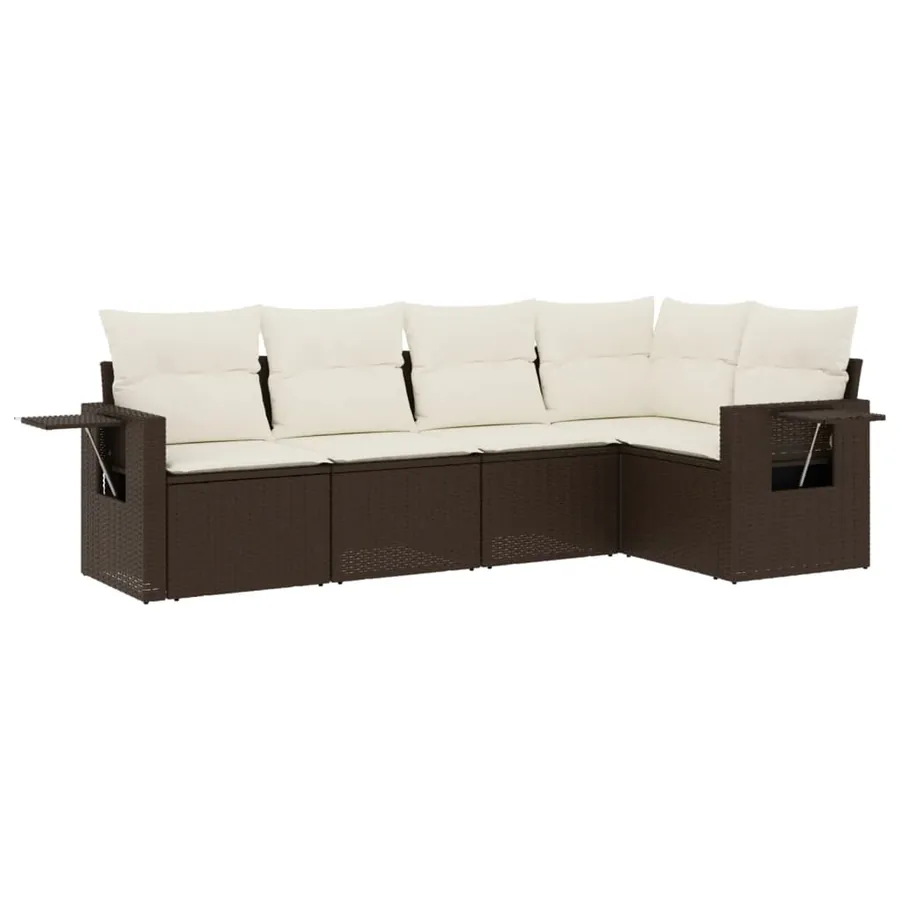 Salon de jardin avec coussins 5 pcs marron résine tressée - 2