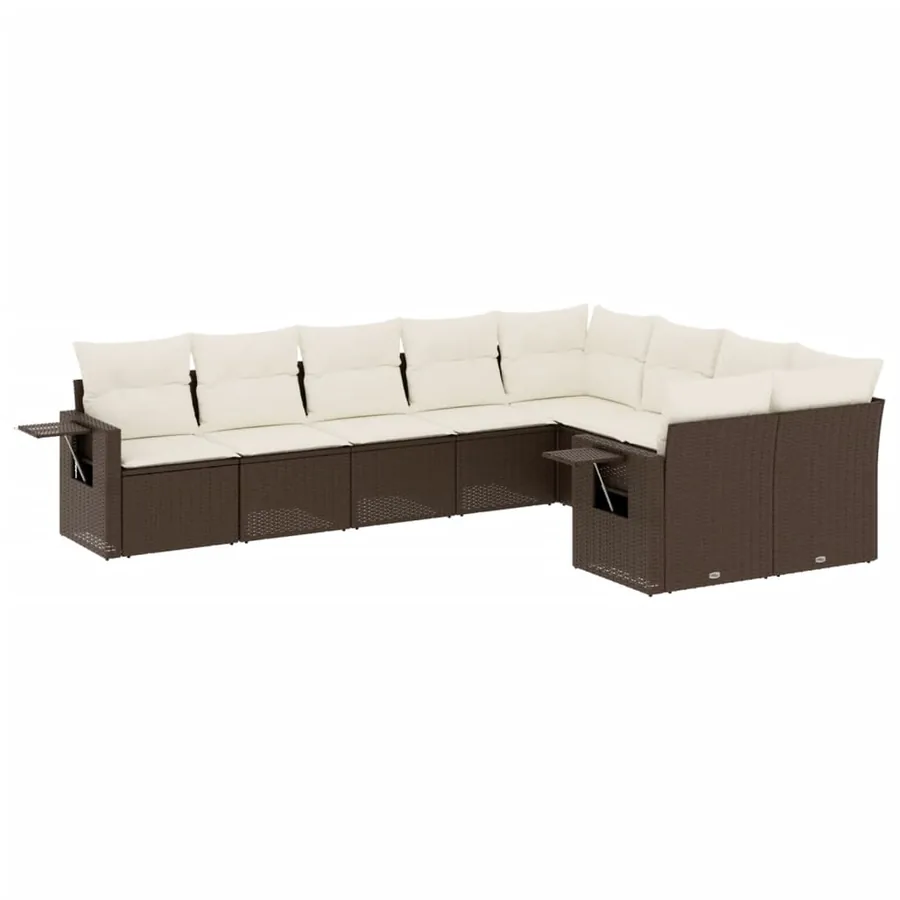 Salon de jardin avec coussins 9 pcs marron résine tressée - 2