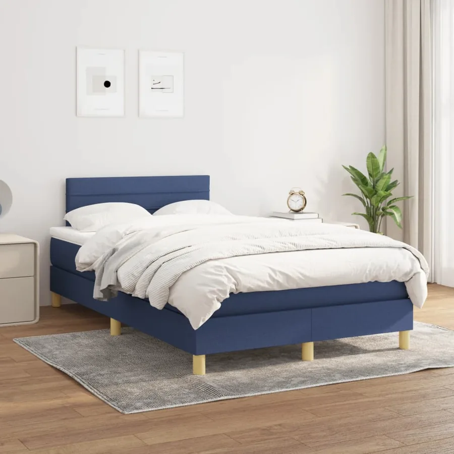 Sommier à lattes de lit avec matelas bleu 120x190 cm tissu - 3