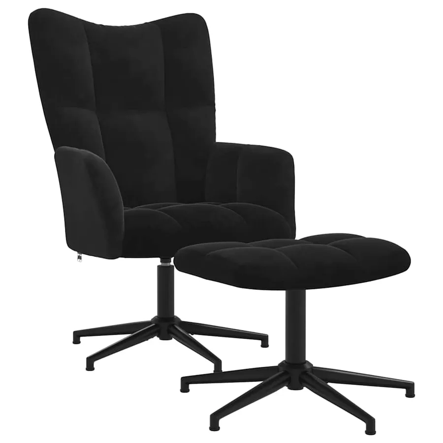 Chaise de relaxation avec tabouret Noir Velours - 2
