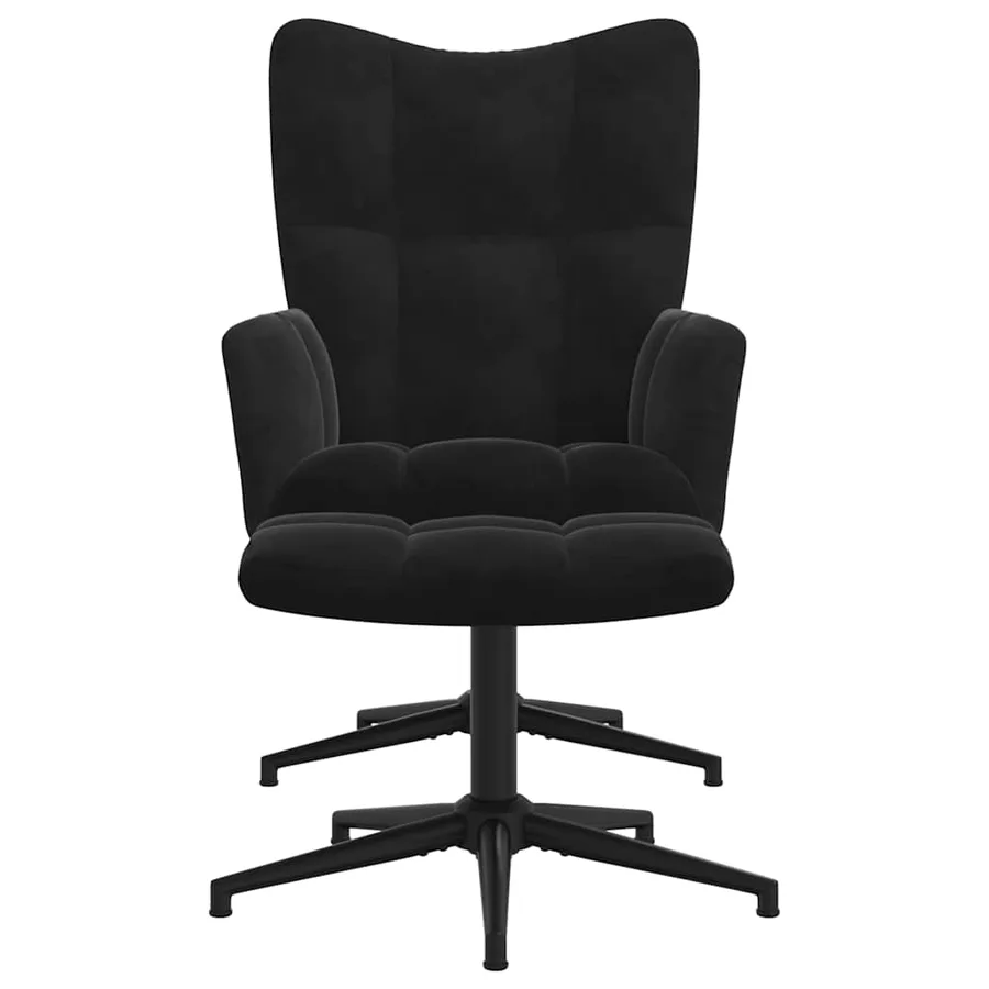 Chaise de relaxation avec tabouret Noir Velours - 3