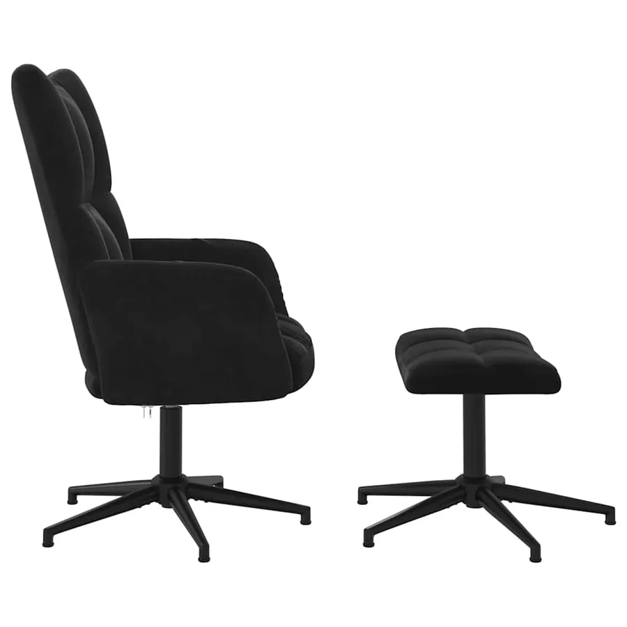 Chaise de relaxation avec tabouret Noir Velours - 4