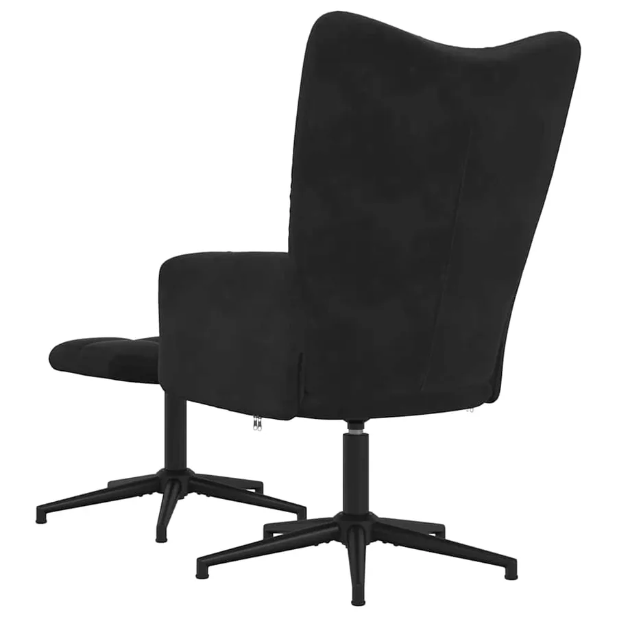 Chaise de relaxation avec tabouret Noir Velours - 5