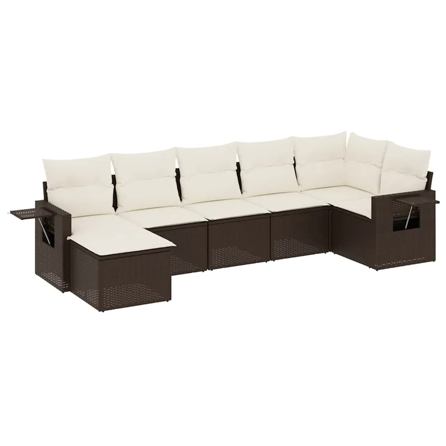 Salon de jardin avec coussins 7 pcs marron résine tressée - 2