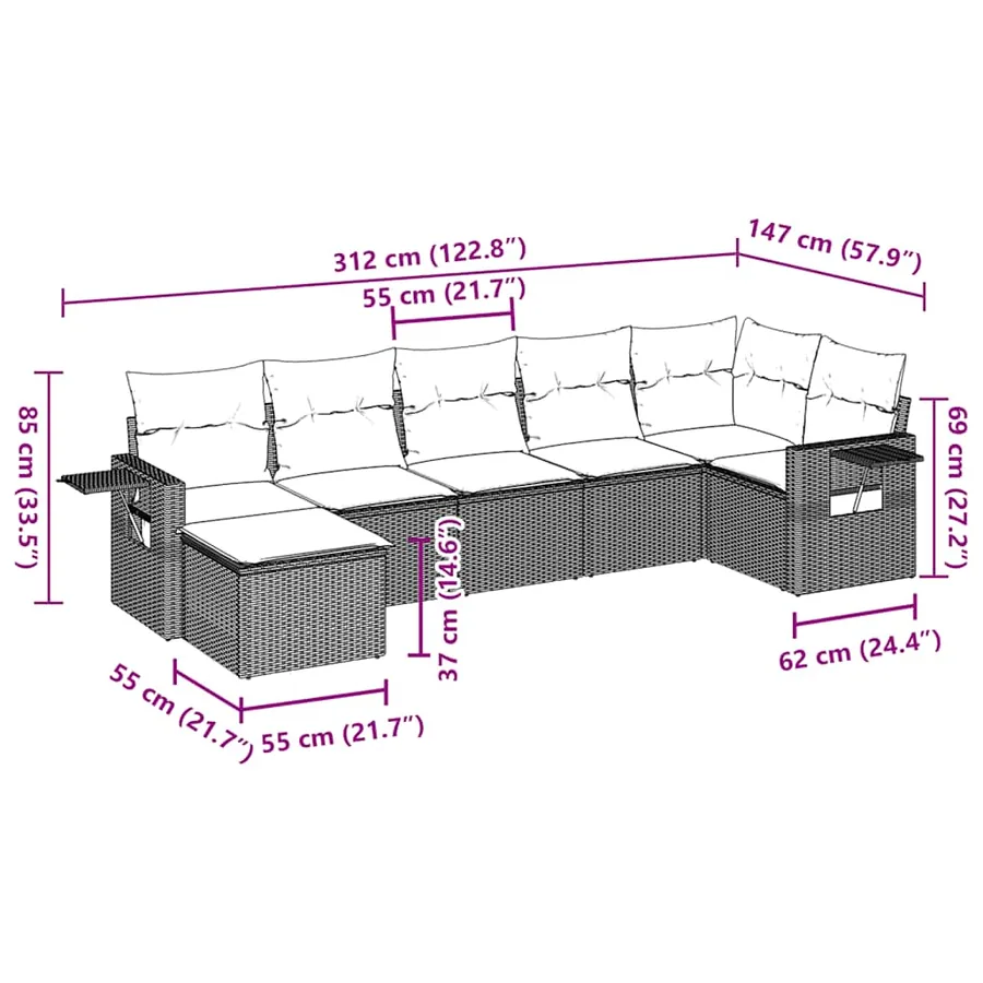 Salon de jardin avec coussins 7 pcs marron résine tressée - 9