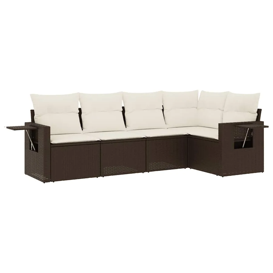 Salon de jardin avec coussins 5 pcs marron résine tressée - 2