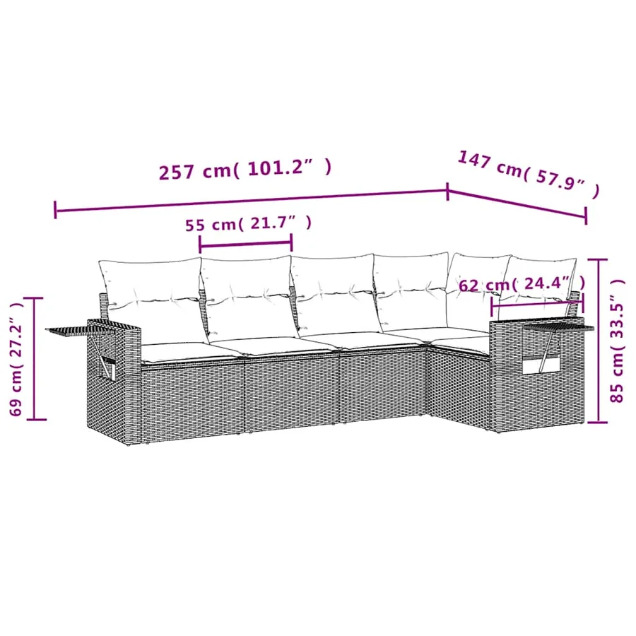 Salon de jardin avec coussins 5 pcs marron résine tressée - 8