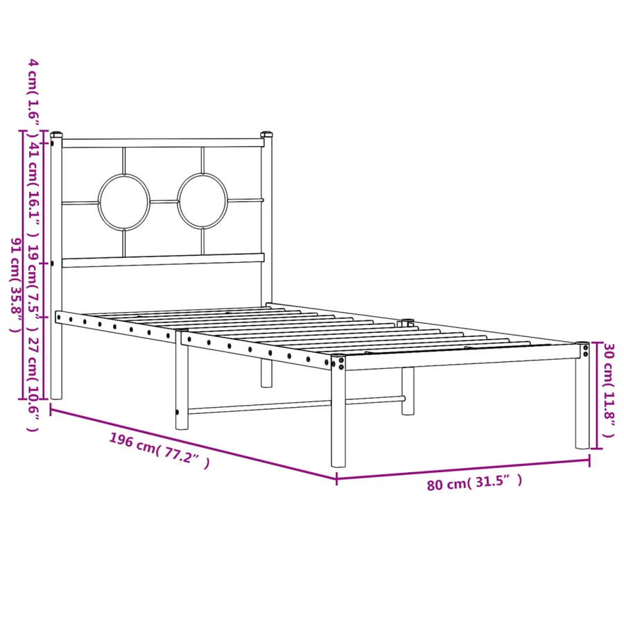 Cadre de lit métal sans matelas avec tête de lit blanc 75x190cm - 10