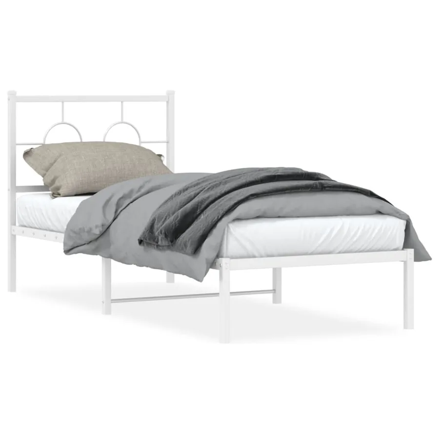 Cadre de lit métal sans matelas avec tête de lit blanc 75x190cm - 2