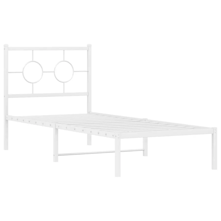 Cadre de lit métal sans matelas avec tête de lit blanc 75x190cm - 3