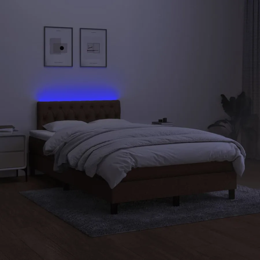 Sommier à lattes de lit matelas et LED marron foncé 120x190 cm - 4