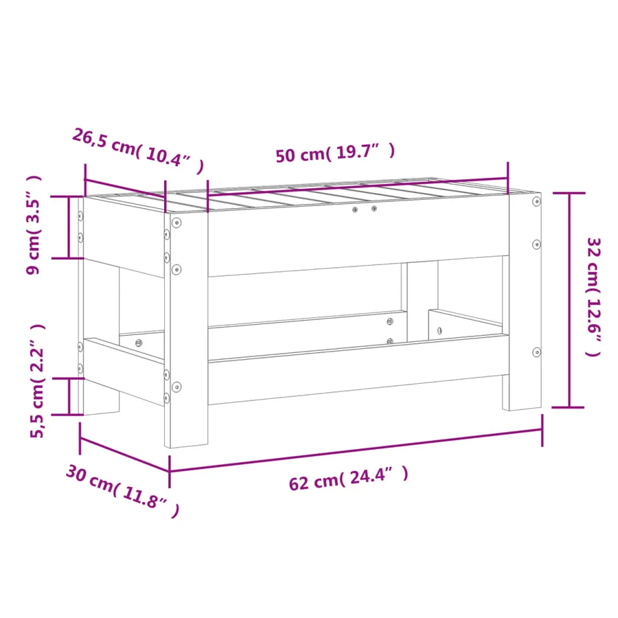 Repose-pied de jardin 62x30x32 cm bois de pin massif - 9