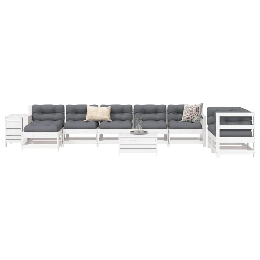 Salon de jardin 10 pcs blanc bois de pin massif