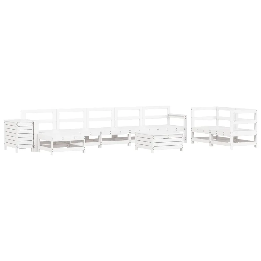 Salon de jardin 10 pcs blanc bois de pin massif - 2