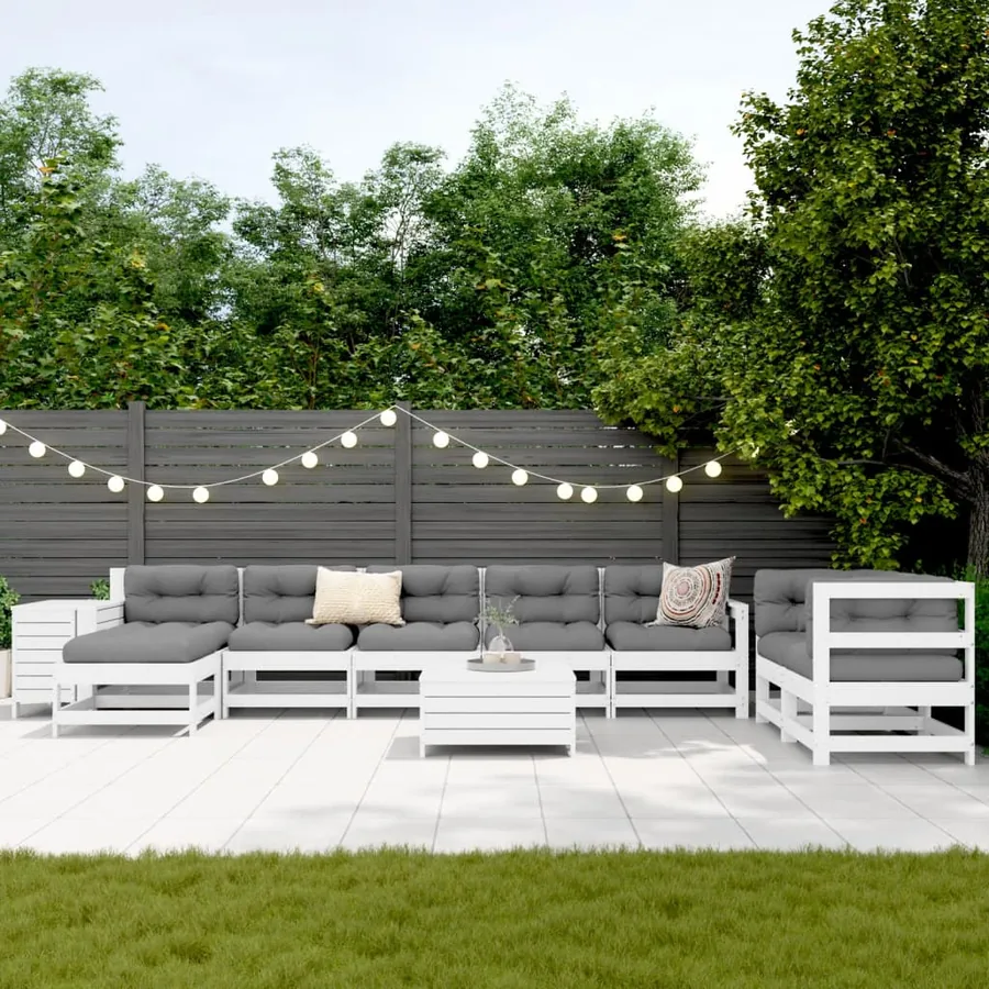 Salon de jardin 10 pcs blanc bois de pin massif - 3