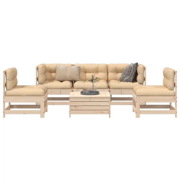 Salon de jardin 6 pcs bois de pin massif
